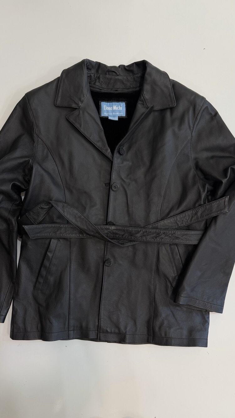 Vtg Dona Michi Women's Bkack Leather Coat Jacket Sz L